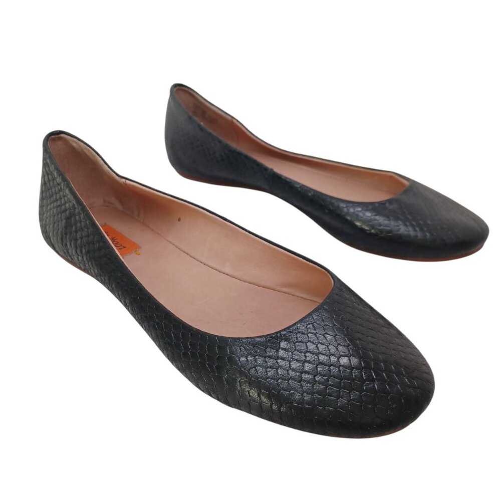 Miz Mooz Shoes Black Leather Ballet Flats Phaedra Reptile Snake Embossed Size 7 - Picture 15 of 15